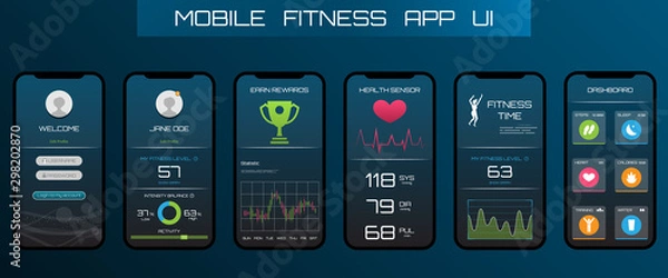 Fototapeta Application on the Smart Phone to Track Steps, Pedometer. App for Fitness. Concept Interface Design of Apps