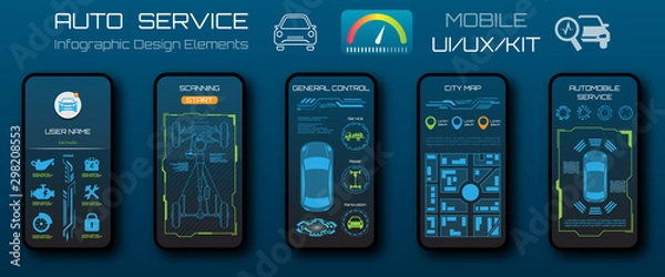 Fototapeta Design of Mobile Applications of Car Service. Home, Menu, User Interface