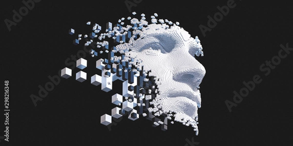 Fototapeta Abstract digital human face.  Artificial intelligence concept of big data or cyber security. 3D illustration 
