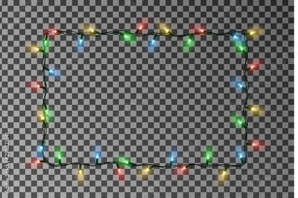 Obraz Christmas lights border vector. Holiday light string decor element. Vector illustration