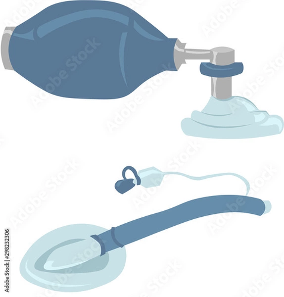 Fototapeta Devices for artificial respiration. Cardiopulmonary resuscitation, health, ambulance. Ambu bag, laryngotracheal mask, intubation, oxygen.