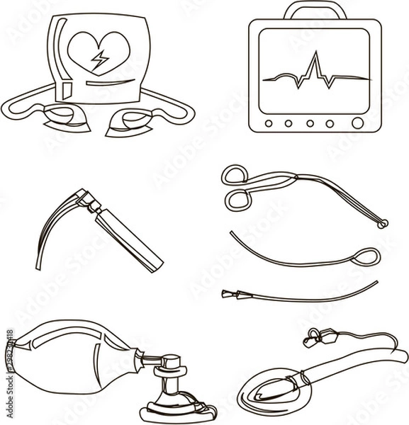 Fototapeta Set of objects for cardiopulmonary resuscitation. Urgent Care. Medical equipment.