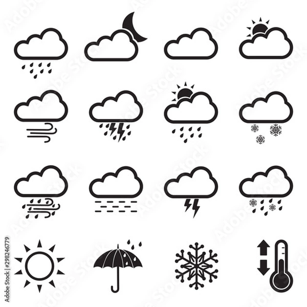 Obraz Weather Icons. Set 2. Black Flat Design. Vector Illustration.