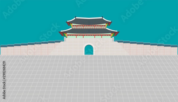 Obraz sungnyemun gate and long wall and large courtyard at changedoekgung palace in seoul south korea vector illustration eps10