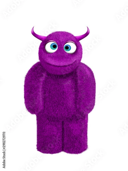 Obraz Purple hairy good monster with horns,