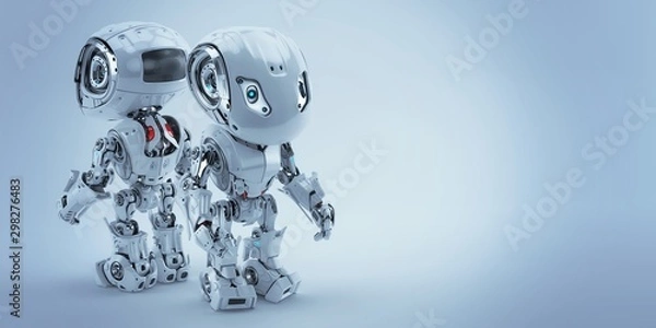 Fototapeta Two robotic bot toys, back to back 3d rendering