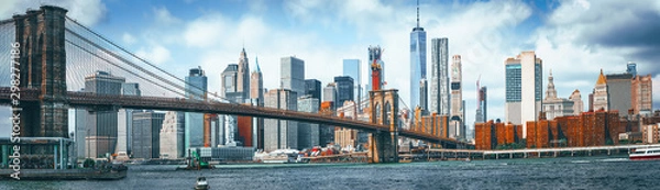 Obraz Zawieszenie Mostu Brooklińskiego na Dolnym Manhattanie i Brooklynie. Nowy Jork, USA.