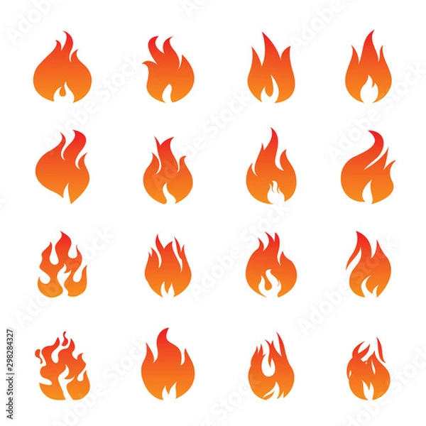 Fototapeta Set of Fire and Flame icons on white background. Vector Illustration and graphic outline elements.
