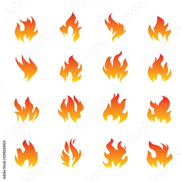 Fototapeta Set of Fire and Flame icons on white background. Vector Illustration and graphic outline elements.