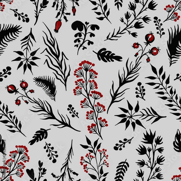 Obraz Herbal elements silhouettes of grass vector illustration of a seamless pattern