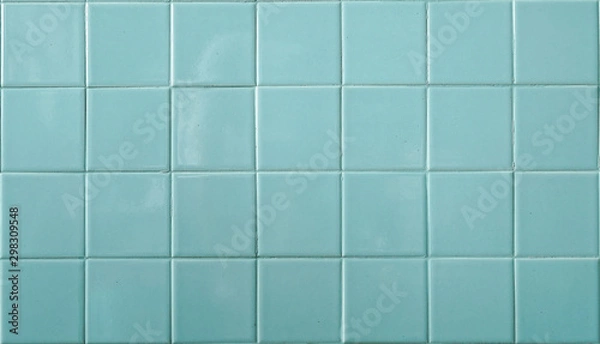 Fototapeta Tiles. A closed up pattern of a aqua blue bathroom tiles. for background, tile masiac texture.