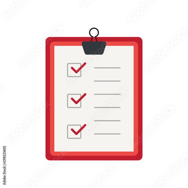 Fototapeta Icon clipboard checklist or document with checkmark with text in flat style