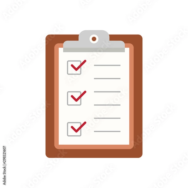 Fototapeta Icon clipboard checklist or document with checkmark with text in flat style