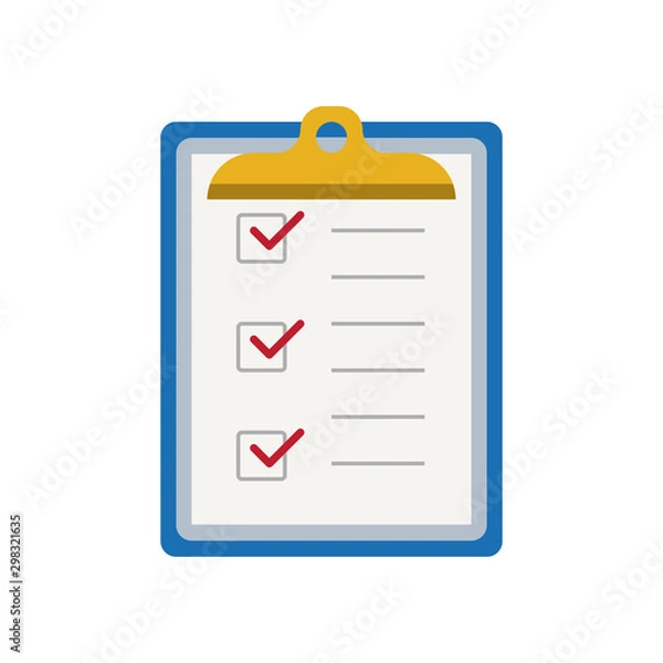 Fototapeta Icon clipboard checklist or document with checkmark with text in flat style