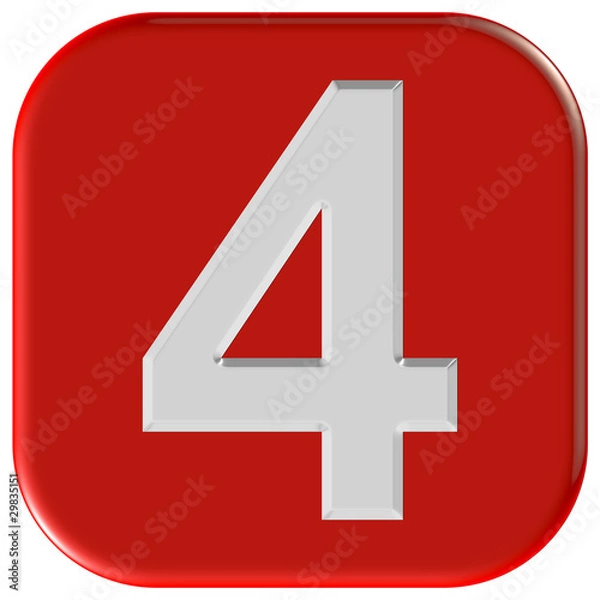 Fototapeta Button rot Ecken rund ZAHL VIER