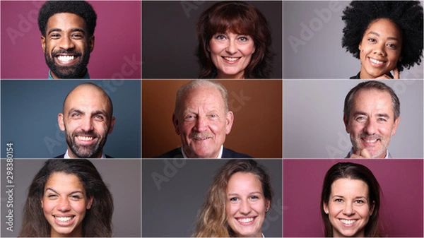 Fototapeta Group of 9 beautiful people in front of a background