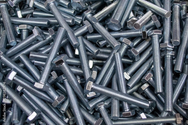 Fototapeta Large number of metal, steel bolts. Macro. Close-up. Background and texture.