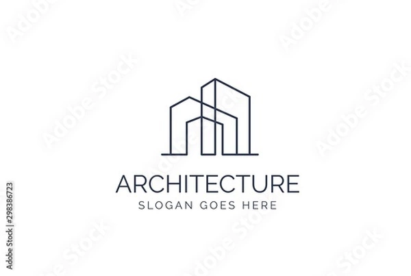 Fototapeta Prosty projekt logo nowoczesnej architektury budynku z grafiką drapacza chmur