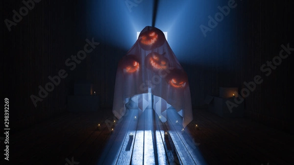 Obraz 3D floating pumpkins imitating a ghost - Halloween background