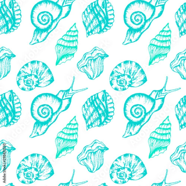 Fototapeta Underwater Shells and Snails. Seamless Vector Pattern