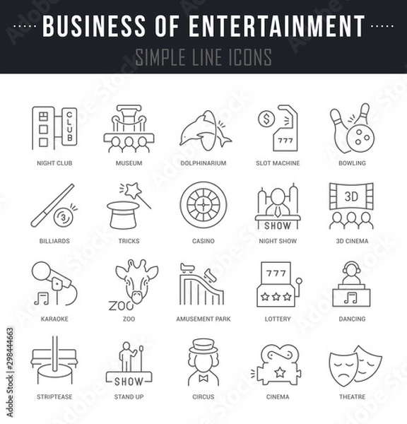 Fototapeta Set Vector Line Icons of Entertainment Business