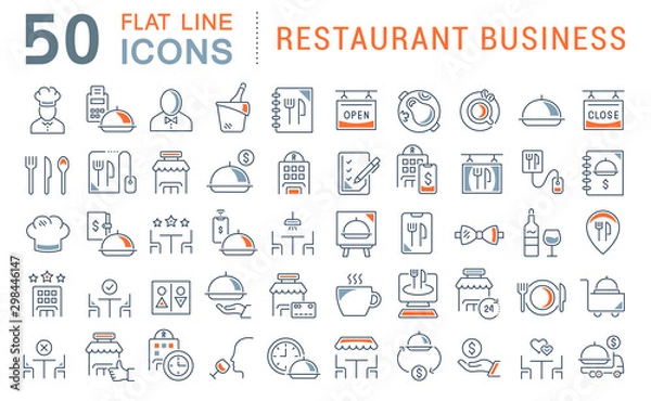 Obraz Set Vector Line Icons of Restaurant Business