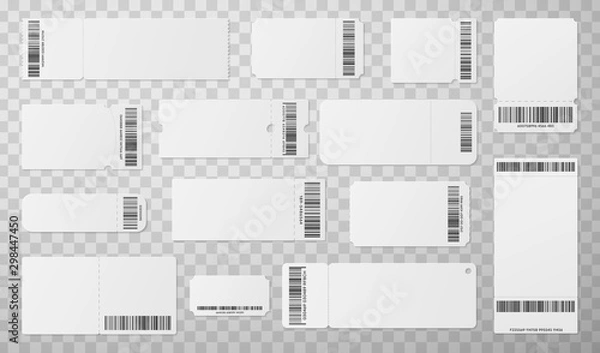 Obraz Blank tickets with barcode realistic vector illustrations set