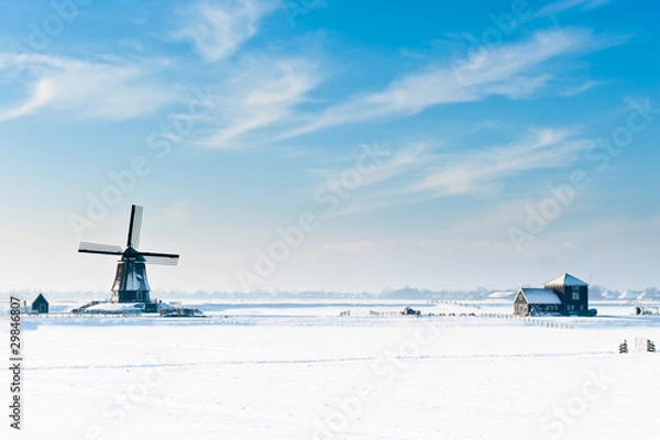 Obraz Beautiful winter windmill landscape