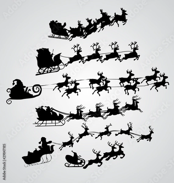 Obraz Silhouette Illustration of Flying Santa and Christmas Reindeer