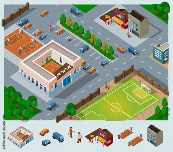 Fototapeta School environment Isometric Vector