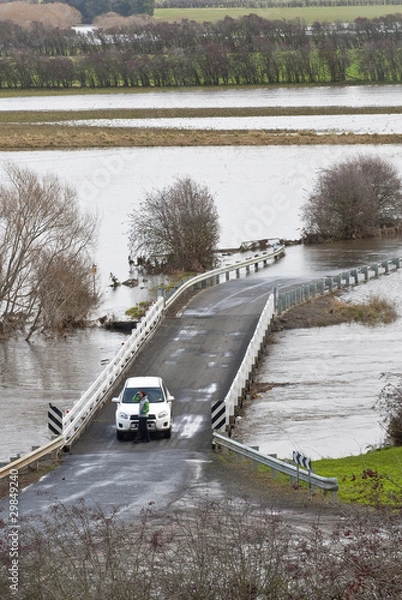 Obraz Stranded driver, Macquarie river in flood, Tasmania, Australia
