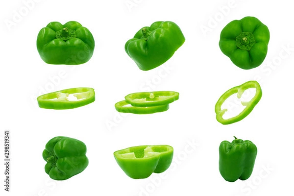 Fototapeta fresh green pepper collection isolated on white background with clipping path