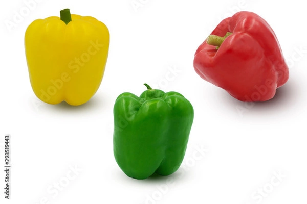 Fototapeta three fresh sweet pepper isolated on white background with clipping path