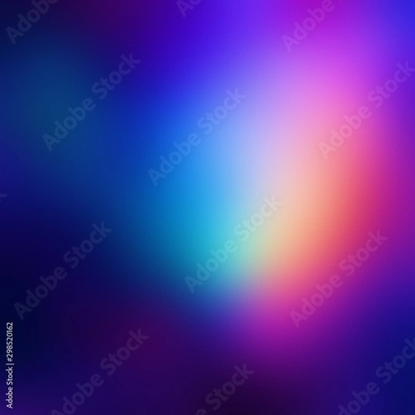 Fototapeta Ekskluzywna ilustracja gradientu różowy, niebieski, żółty, fioletowy. Dyskoteka widmowa niewyraźna tekstura. Aurora boreal night puste tło. Ciemna opalizująca abstrakcja.