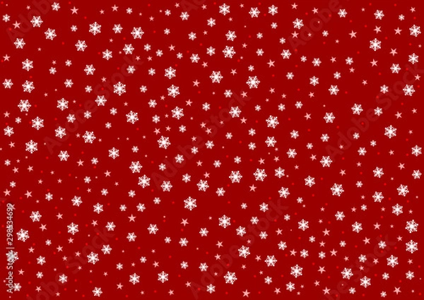 Obraz Red snow pattern. Falling snowflakes on a red background. Vector illustration