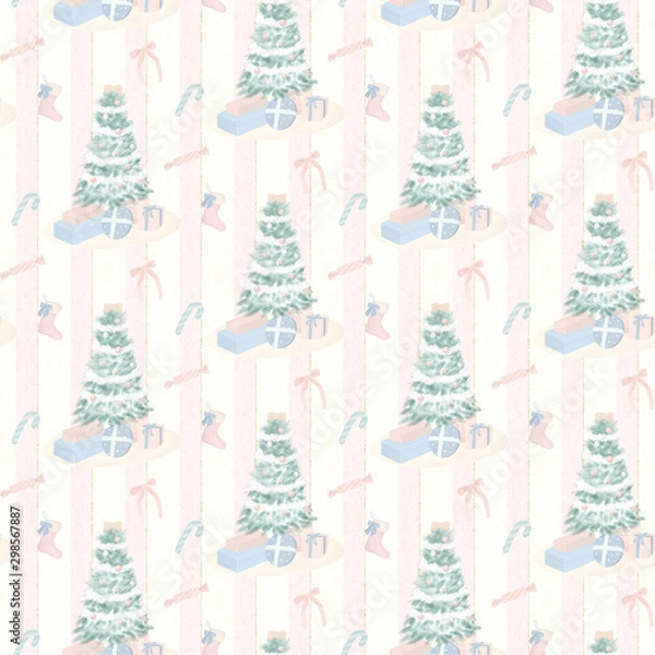 Obraz Christmas Tree Pink Seamless Pattern 