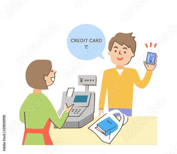 Fototapeta レジでクレジットカードで支払う男性