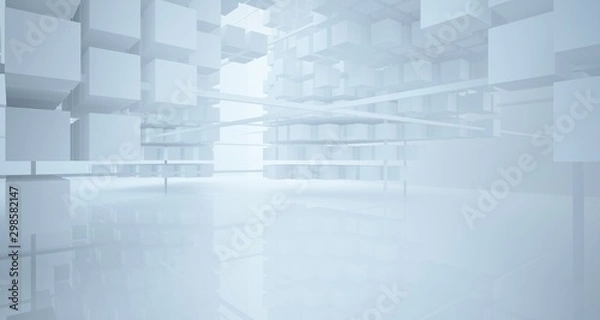 Obraz Abstract white architectural interior from an array of white cubes with large windows. 3D illustration and rendering.