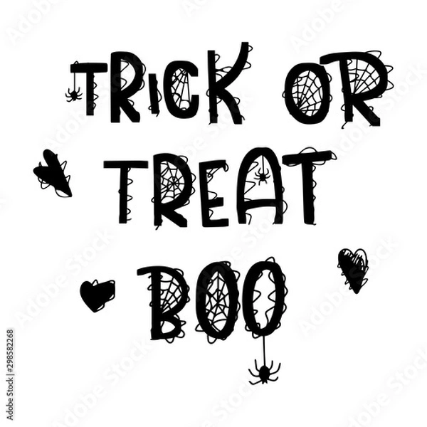 Fototapeta Happy halloween lettering phrase with heart, spider and candy illustratios. Vector