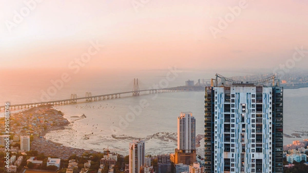 Fototapeta Highrise luxury living in Mumbai with sea link view- Prabhadevi and Worli