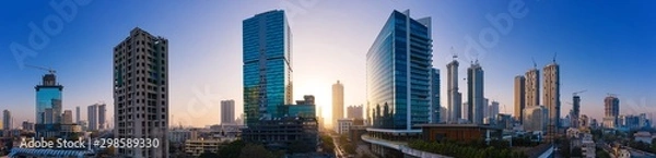 Fototapeta Lower Parel skyline, downtown Mumbai, India. The panoramic view showcases a large number of residential and commercial structures and skyscrapers dotting Mumbai's growing skyline.