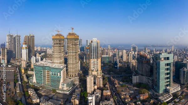 Fototapeta Mumbai's Elphinstone Road-Parel business district with Sea Link in the backdrop. This area is booming with a lot of commercial and residential skyscrapers above 200 metres under construction.