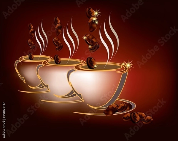 Fototapeta Coffee cups with roasted coffee beans