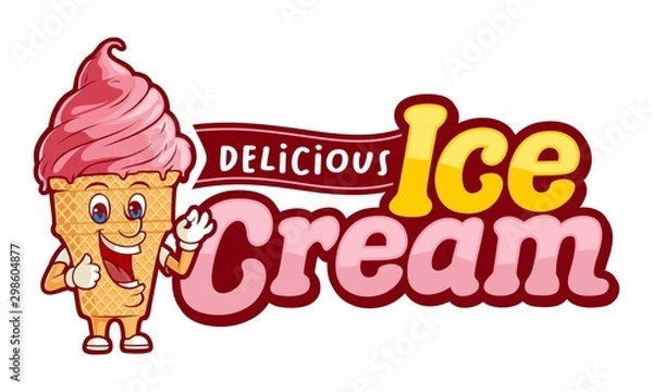 Obraz Delicious ice cream logo template, with funny character cartoon