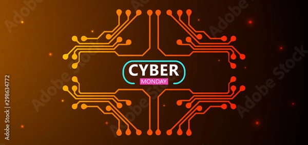 Fototapeta Cyber monday sale with circuit board background. Vector illustration