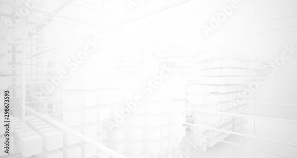 Fototapeta Abstract white architectural interior from an array of white cubes with large windows. 3D illustration and rendering.