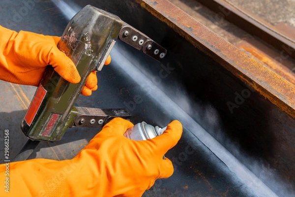 Fototapeta Step to Non-Destructive Testing(NDT) of welding with process Magnetic Particle Testing(MT).