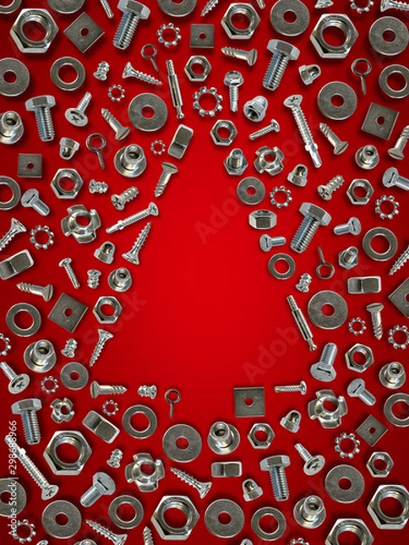 Obraz śruby, nakrętki, paznokcie, śruby, narzędzia choinka czerwona