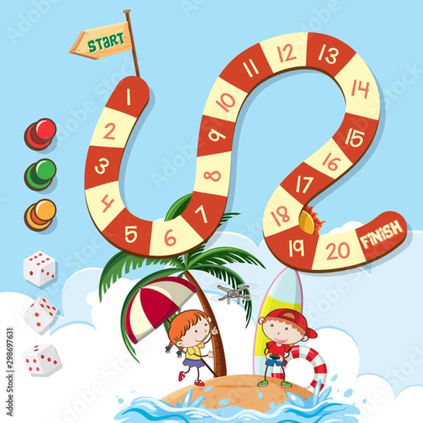 Fototapeta Game with two kids on island background