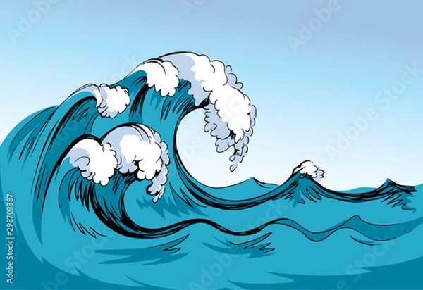 Fototapeta Water wave. Vector line drawind